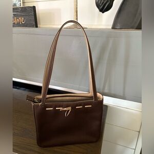 LOFT Brown Shoulder Bag with Beige Trim